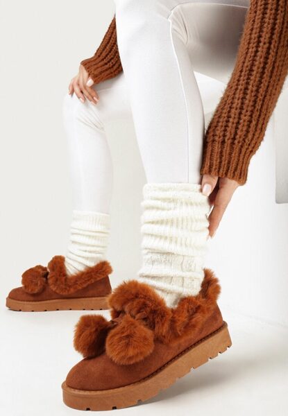 Women's brown color outdoor shoes/ slippers with fluff