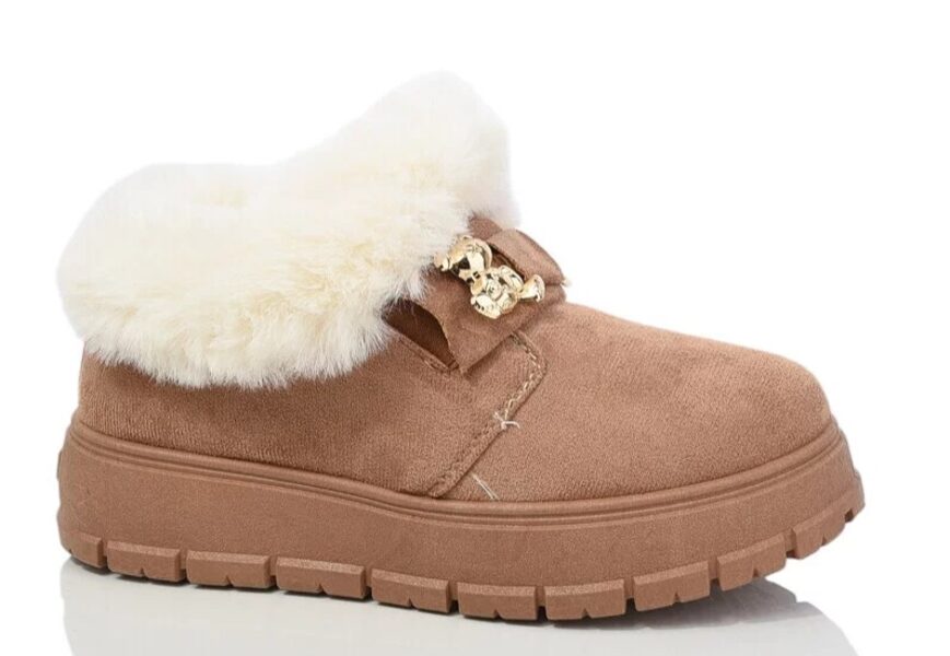 Warm winter short boots for women beige color with golden elements