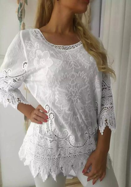 BOHO style Blouse with lace White