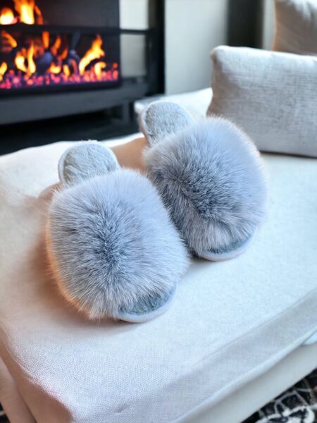 Warm fluffy indoor slippers Light Blue